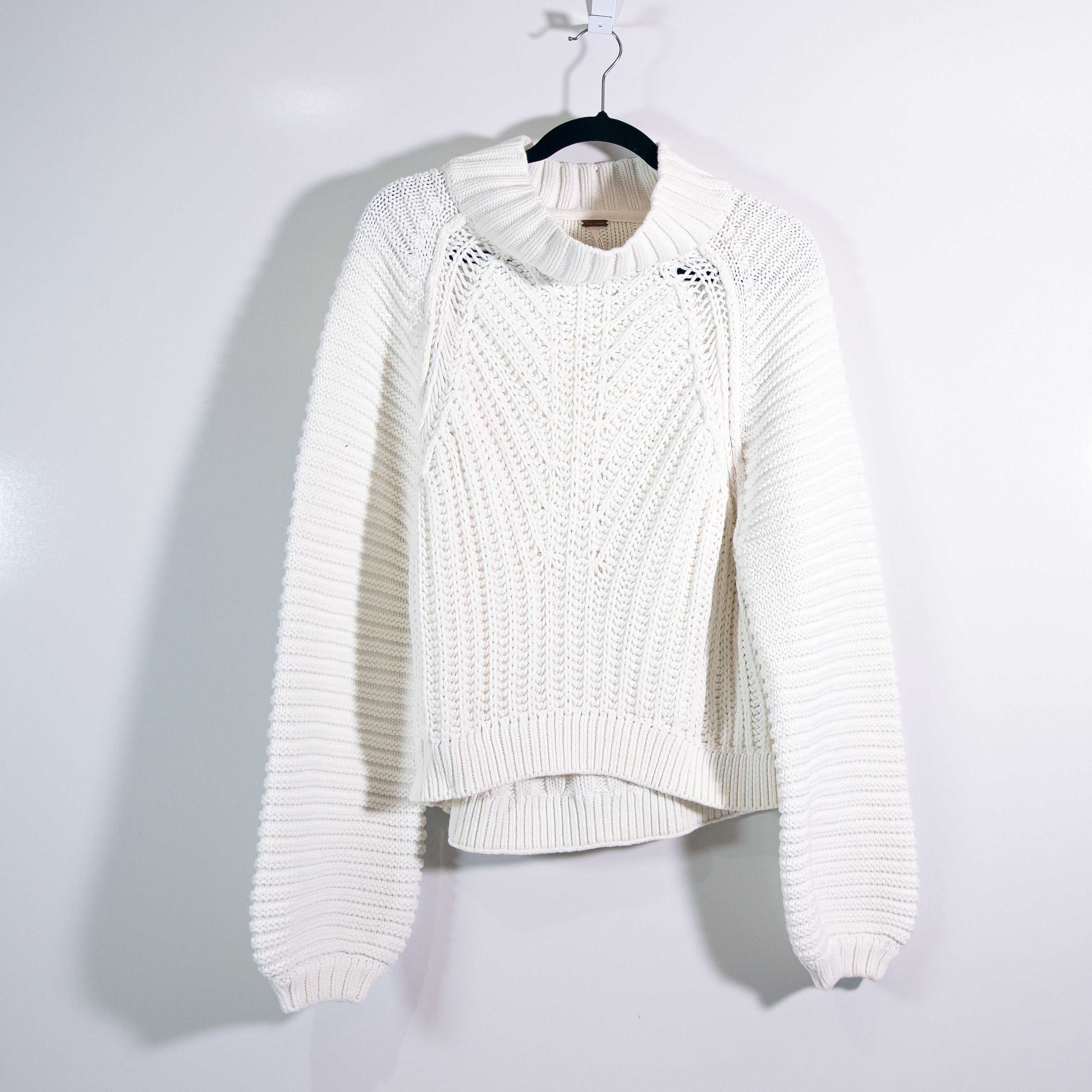 Free People Sweetheart Cotton Knit Stretch Mockneck Pullover Sweater White Large
