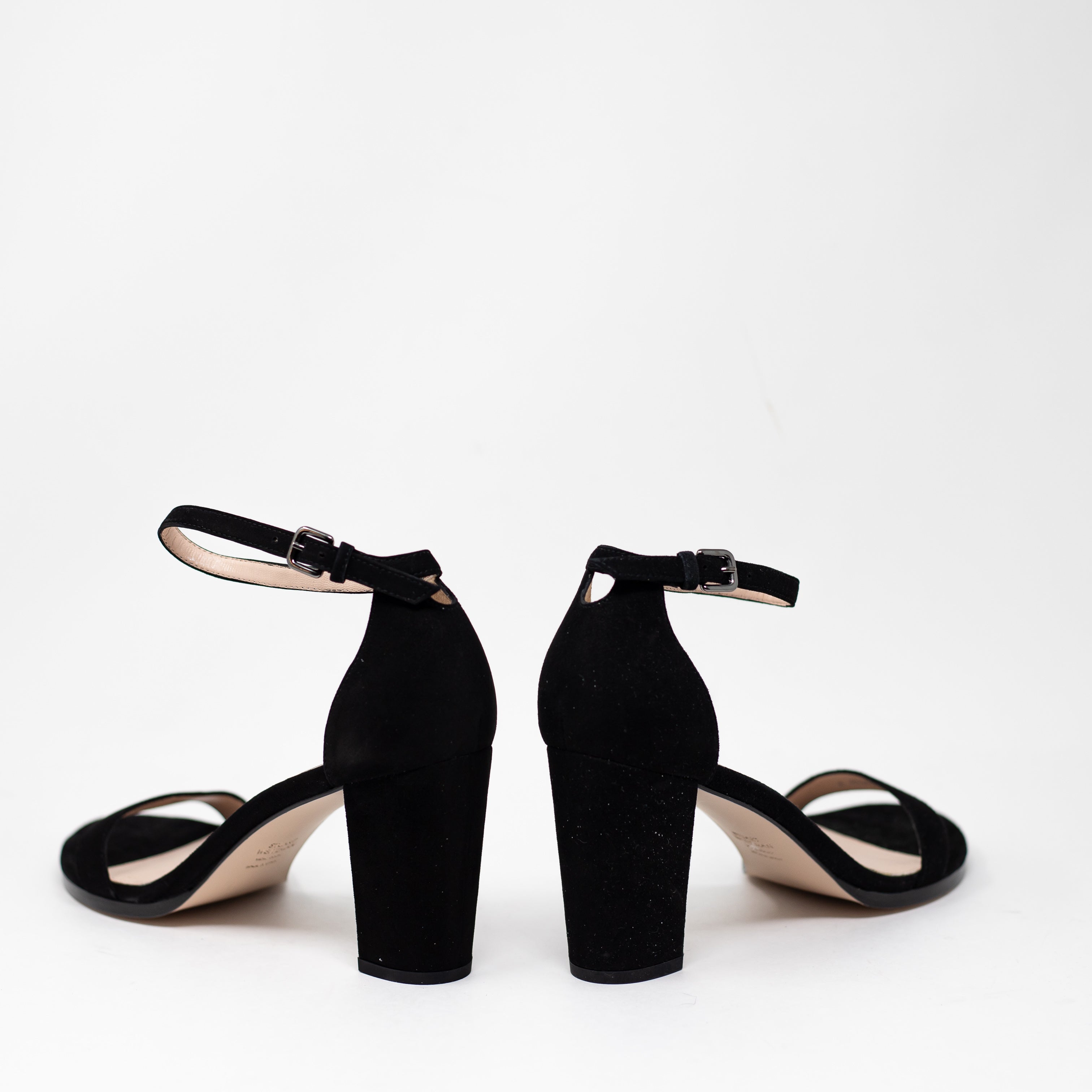 NEW Stuart Weitzman Nearly Genuine Suede Leather Block High Heels Sandals Black