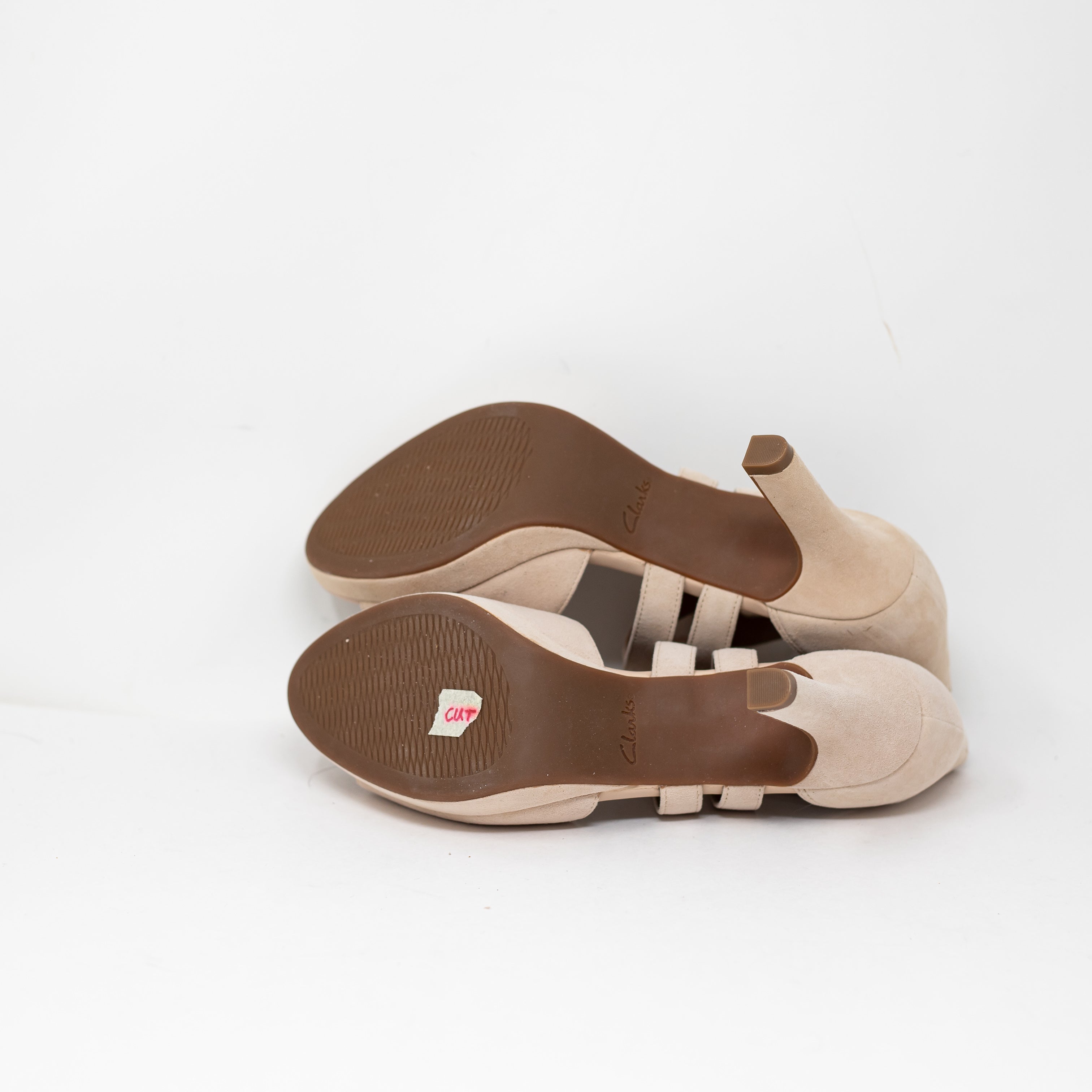 NEW Clarks Women's Mayra Elie Genuine Suede Leather Strappy Heels Nude Beige 9