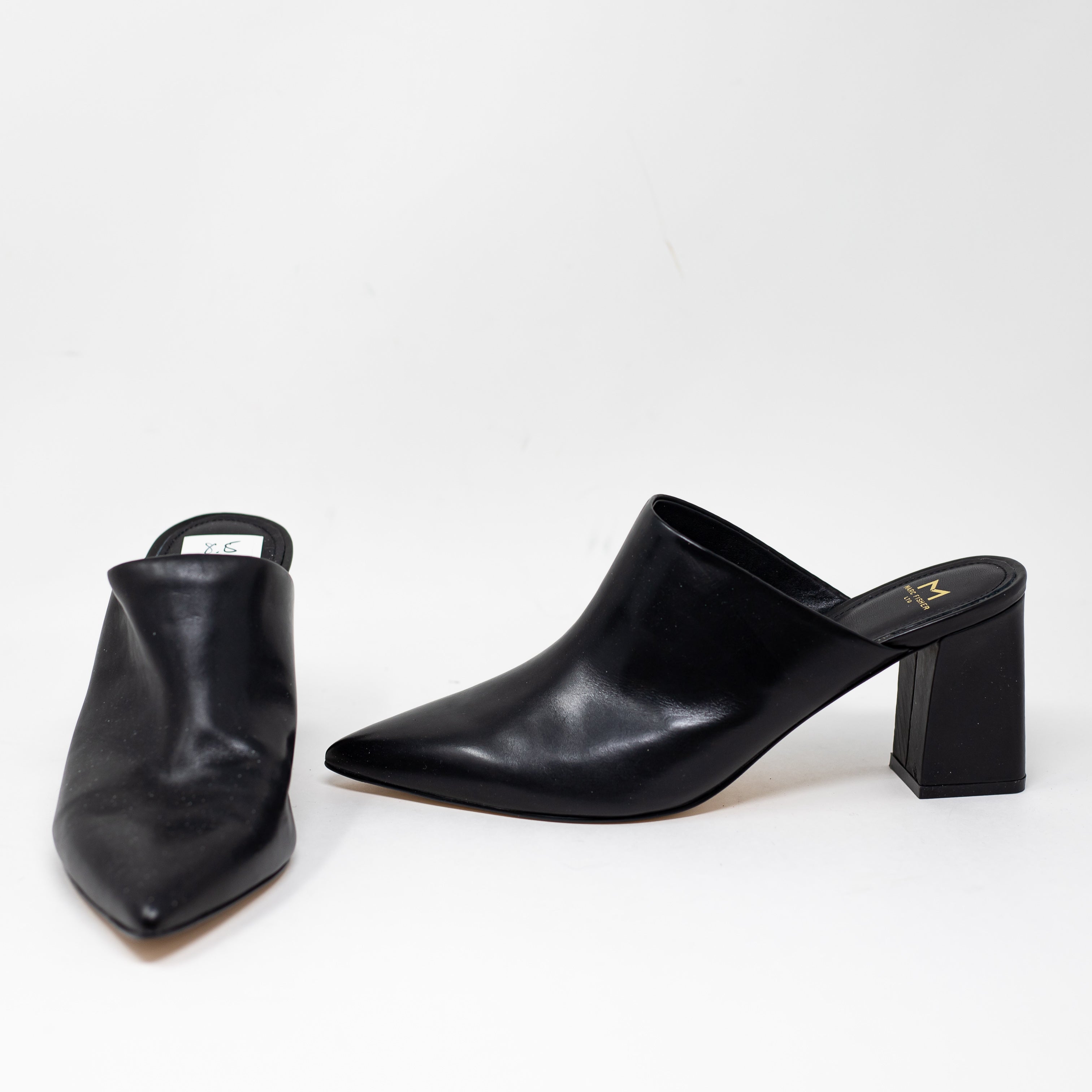 NEW Marc Fisher Zion Genuine Leather Slip On Backless Pumps Heels Shoes Black