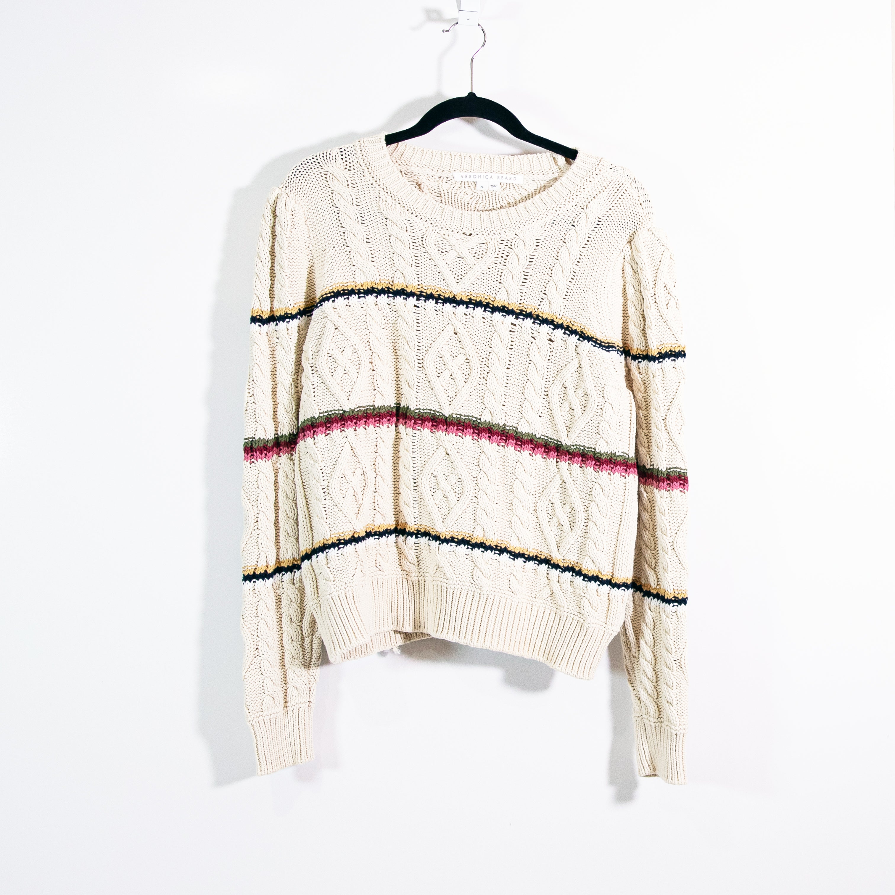Veronica Beard Bruna Cotton Blend Knit Stretch Crew Neck Pullover Sweater Multi