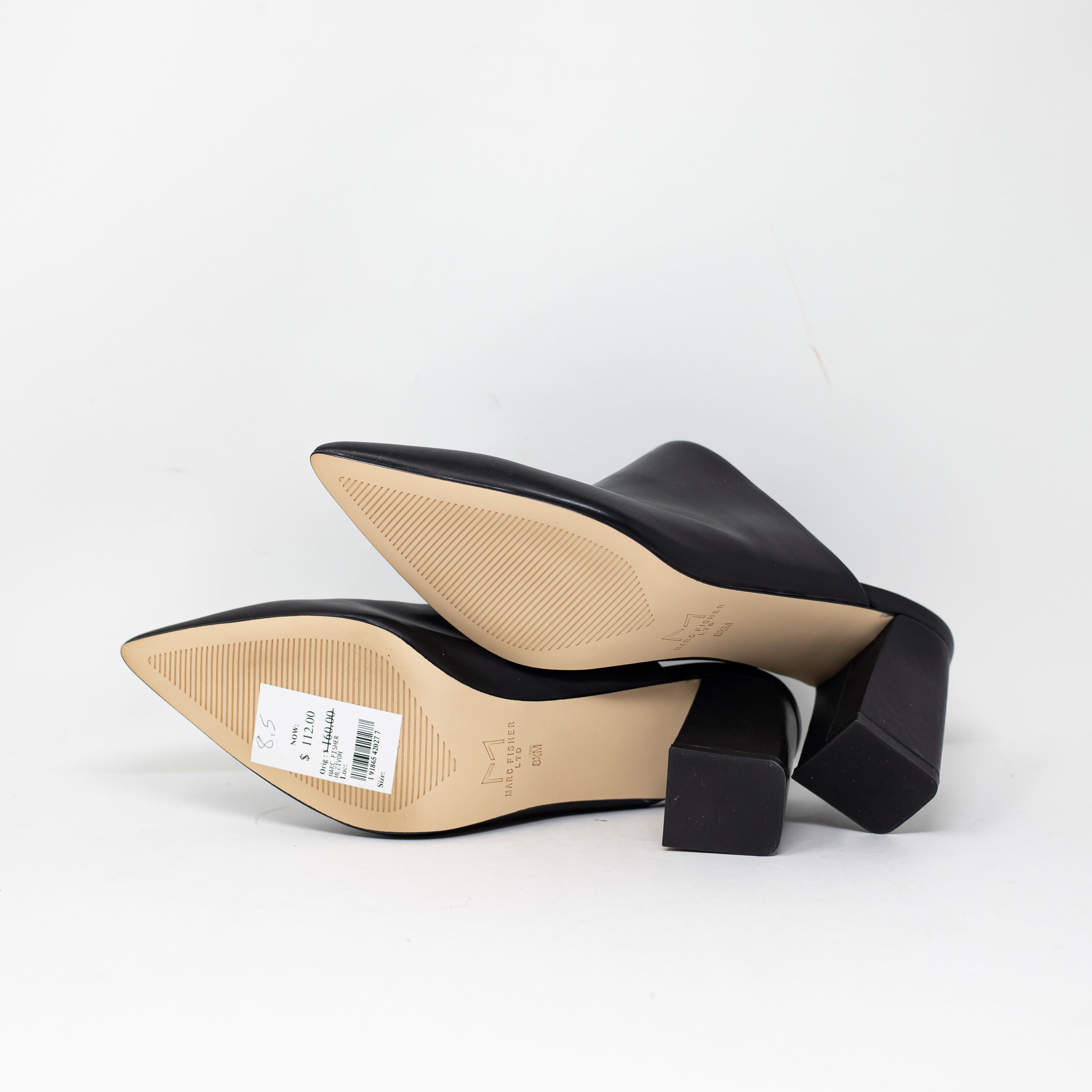 NEW Marc Fisher Zion Genuine Leather Slip On Backless Pumps Heels Shoes Black