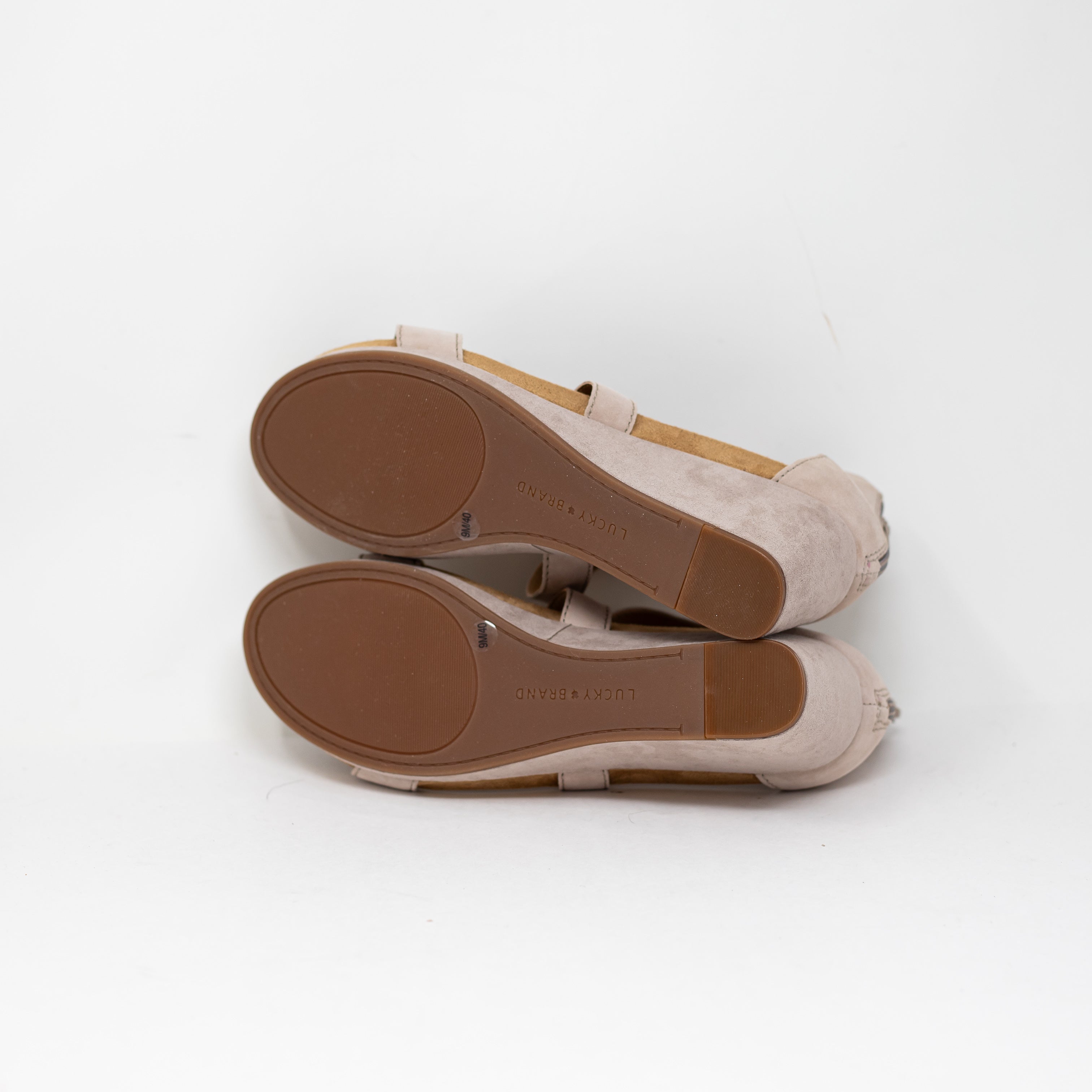 NEW Lucky Brand Kenadee Genuine Suede Leather Wedge Sandals Heels Tipsy Taupe 9