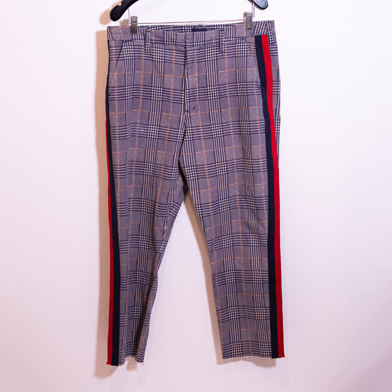 Mother The Shaker Prep Fray Raw Edge Hem Straight Leg Navy Plaid Pants 32