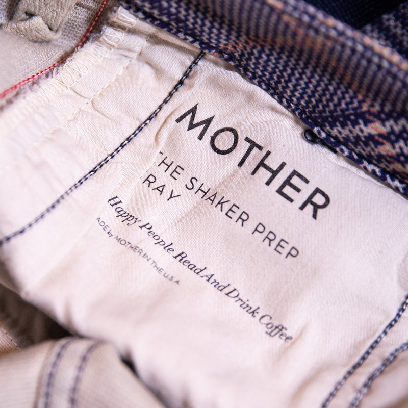 Mother The Shaker Prep Fray Raw Edge Hem Straight Leg Navy Plaid Pants 32