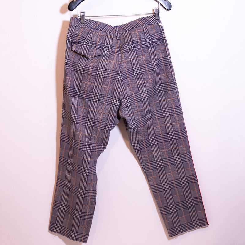 Mother The Shaker Prep Fray Raw Edge Hem Straight Leg Navy Plaid Pants 32