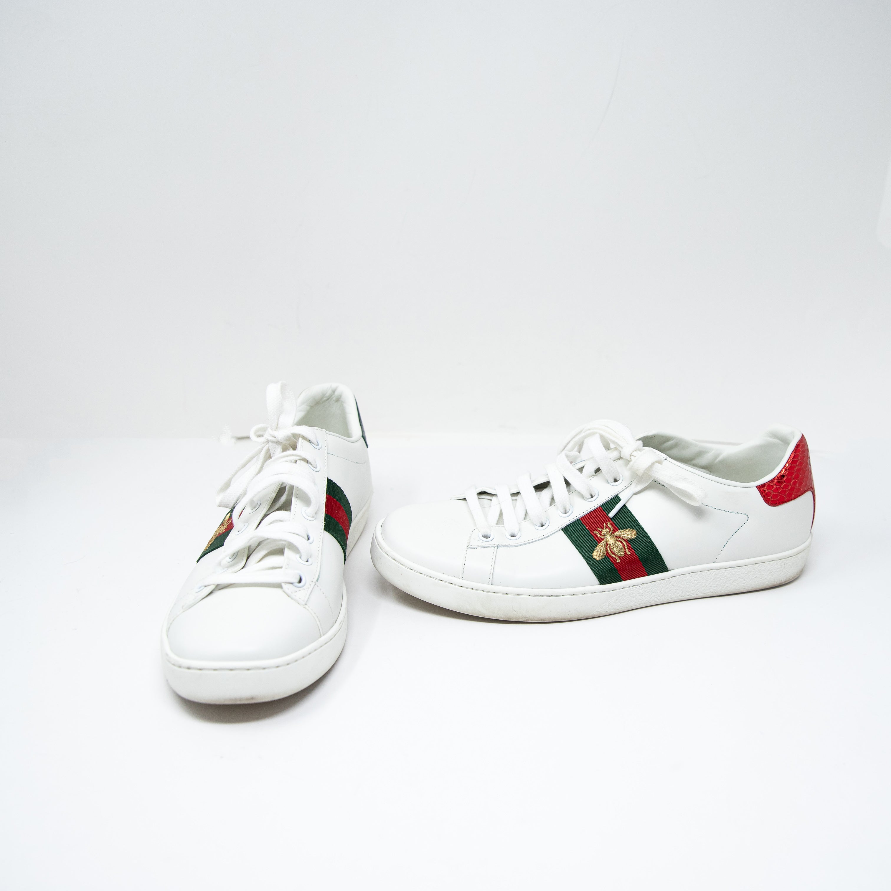 Gucci Women's Ace Genuine Leather Low Top Bee Embroidered Trainers Sneakers 10