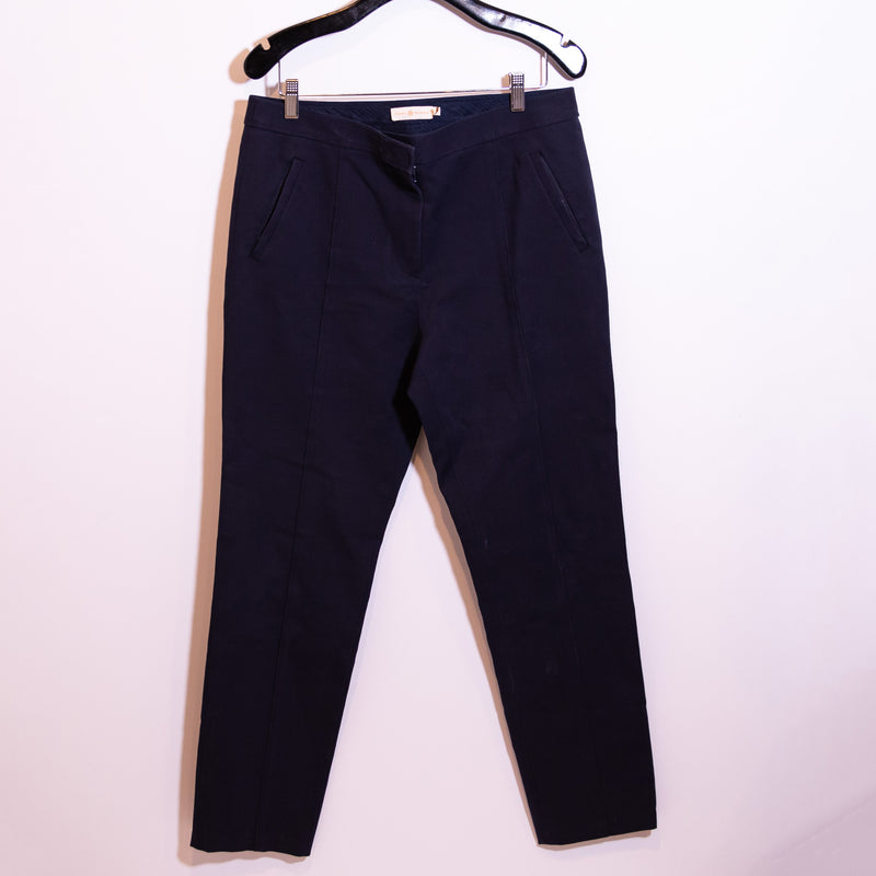 Tory Burch Cotton Mid Rise Straight Leg Ankle Crop Casual Trouser Pants Blue 10