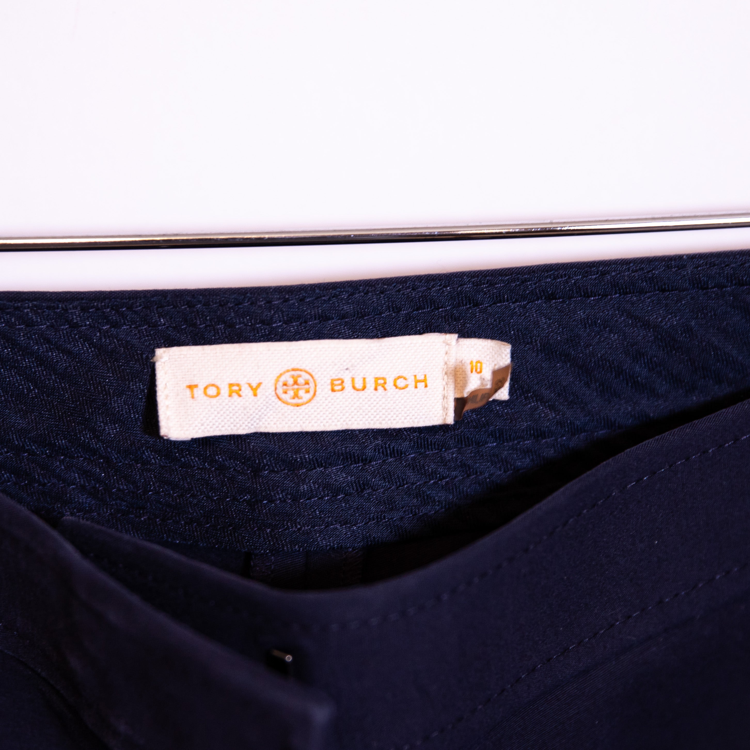 Tory Burch Cotton Mid Rise Straight Leg Ankle Crop Casual Trouser Pants Blue 10