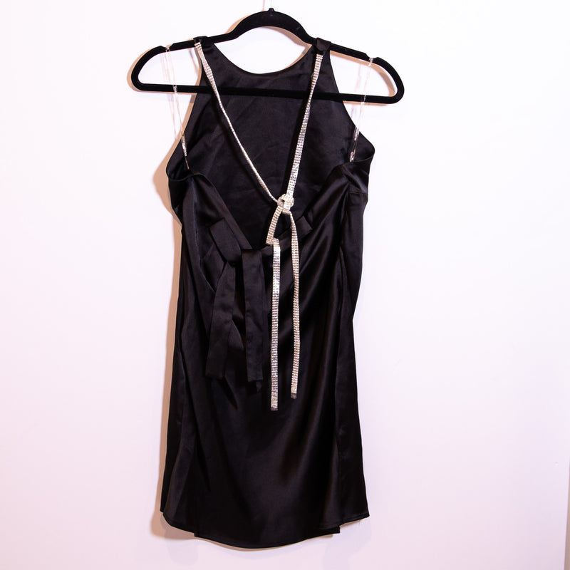 NEW Glamorous Urban Outfitters Satin High Neck Crystal Jewel Tie Neck Dress L