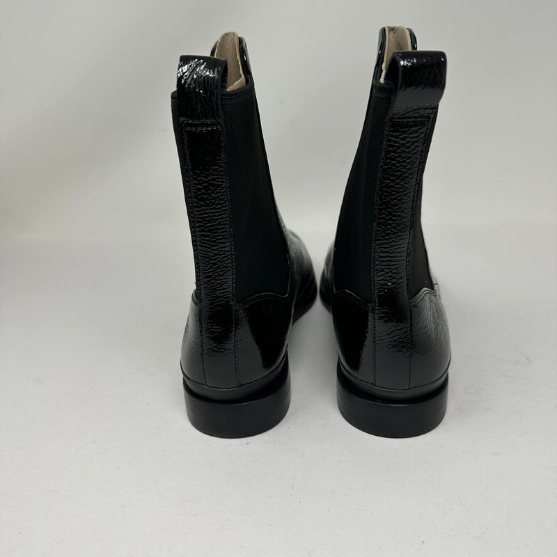 NEW Vince Cecyl Chelsea Patent Leather Pull On Flat Ankle Booties Shoes Black