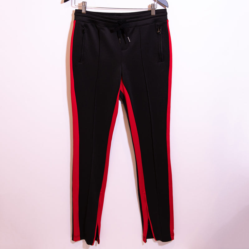 Pam &amp; Gela Skinny Black Red Stripe Ankle Zipper Crop Track Casual Pants Medium