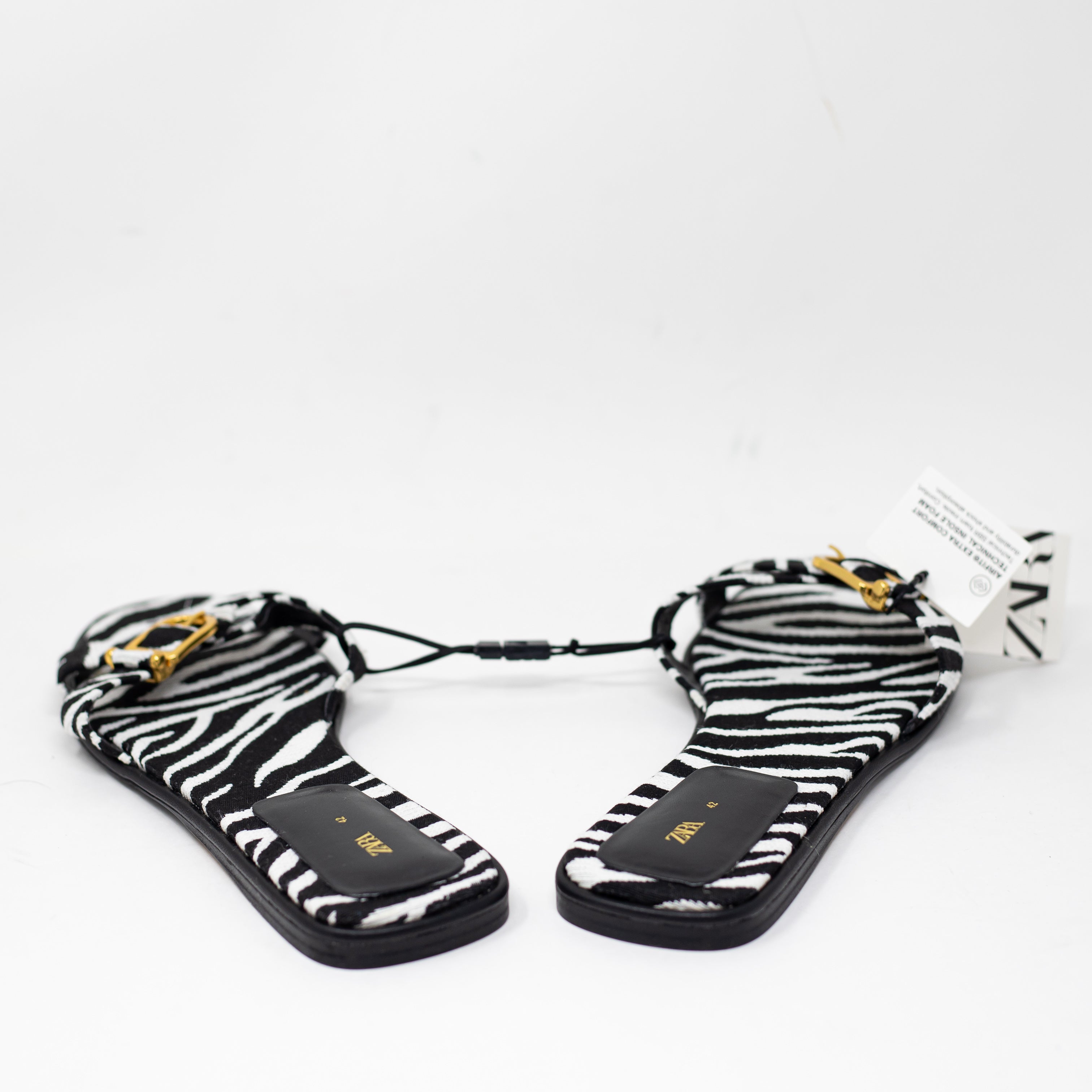 NEW Zara Zebra Animal Print Pattern Crossover Slip On Flat Sandals Shoes 11