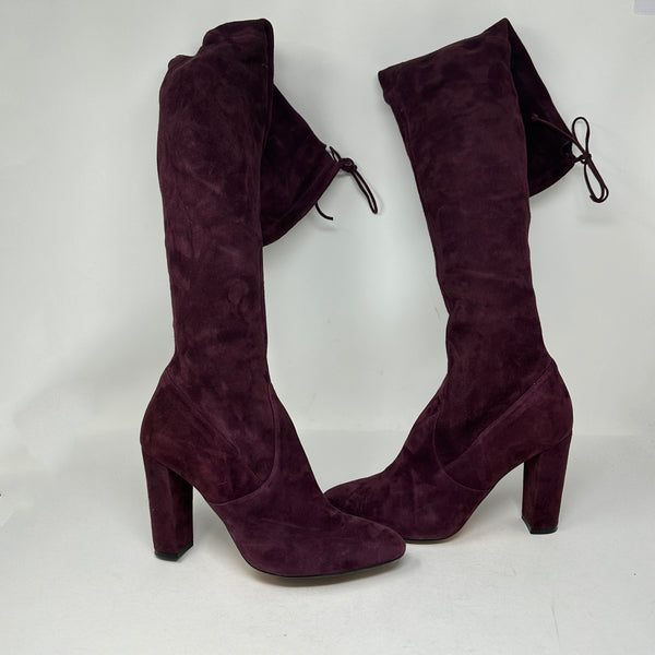 Jean-Michel Cazabat Karma Genuine Suede High Heel Over The Knee Boots Burgundy