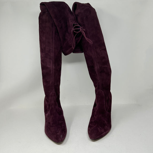 Jean-Michel Cazabat Karma Genuine Suede High Heel Over The Knee Boots Burgundy