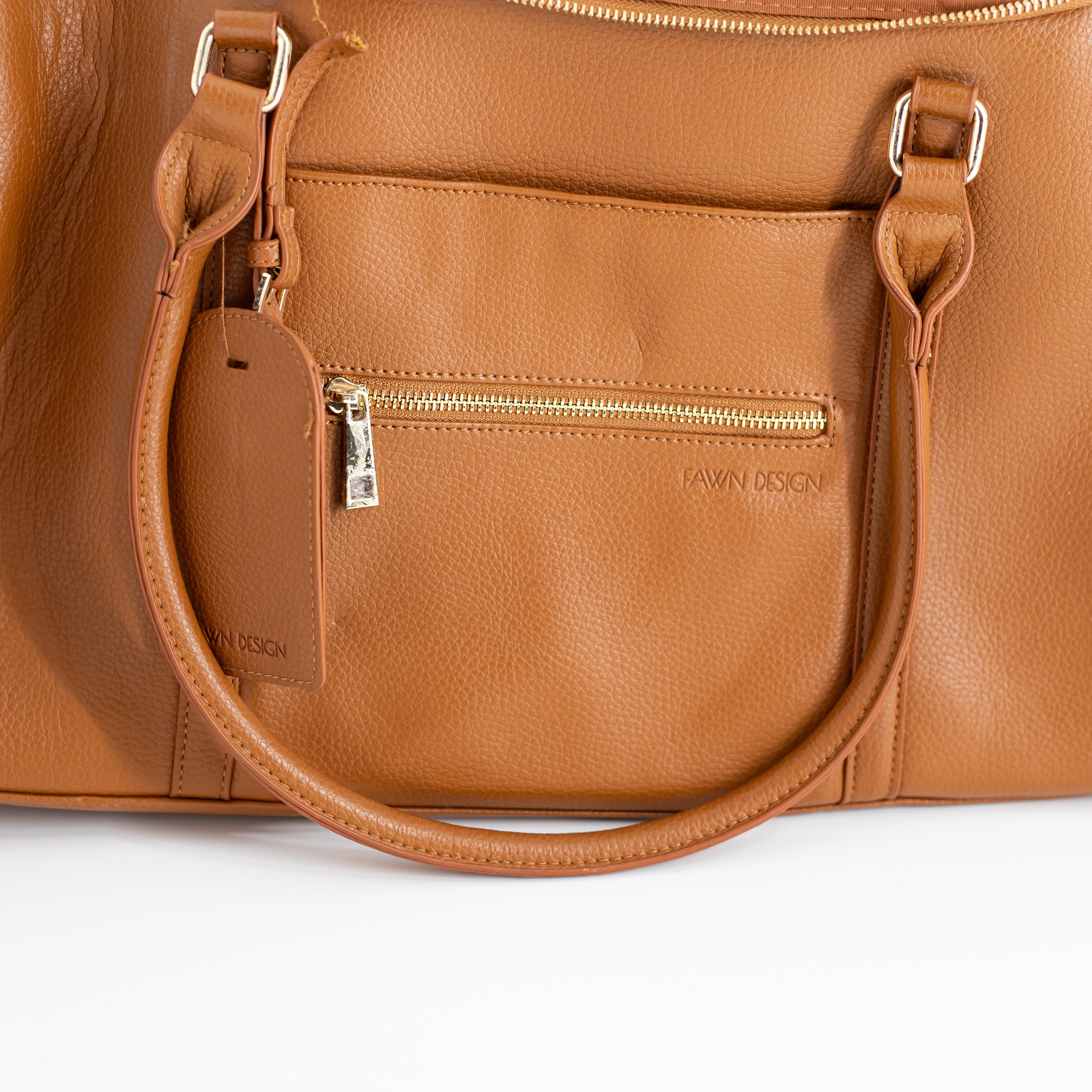 Fawn Design The Weekender Faux Vegan Leather Top Handle Duffle Travel Bag Brown