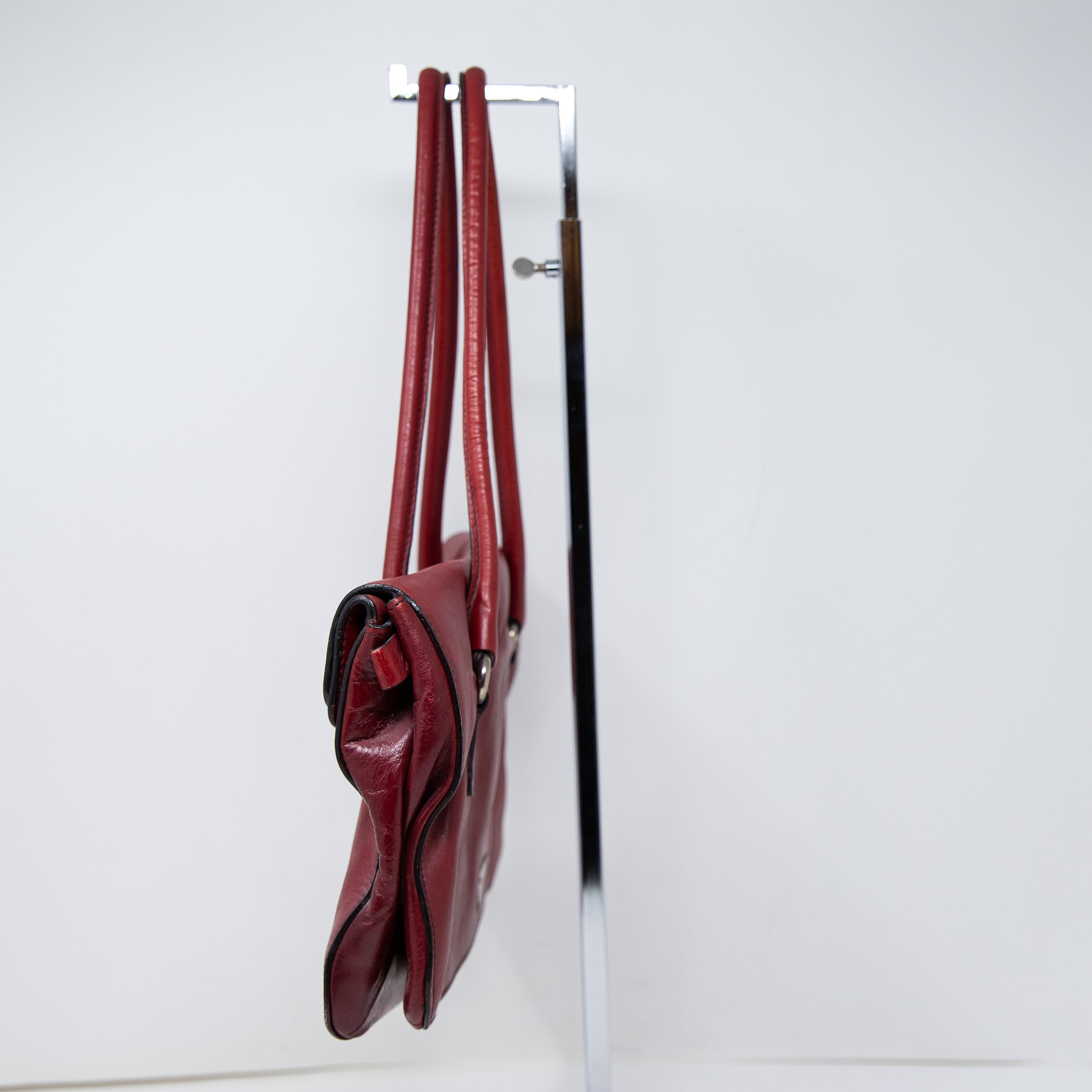 Prada Vintage Vitello Easy Bag Genuine Leather Shoulder Purse Bag Tote Red