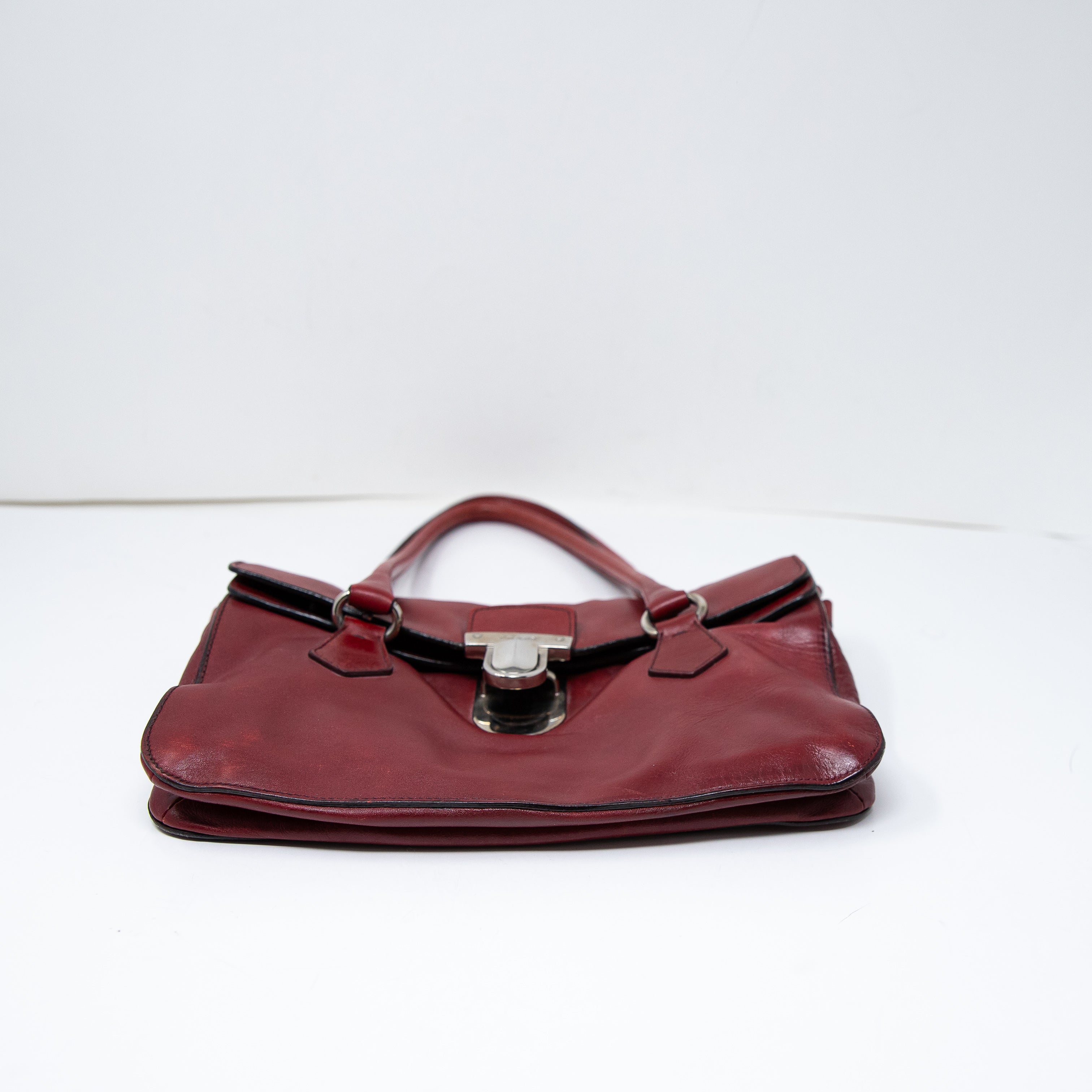 Prada Vintage Vitello Easy Bag Genuine Leather Shoulder Purse Bag Tote Red