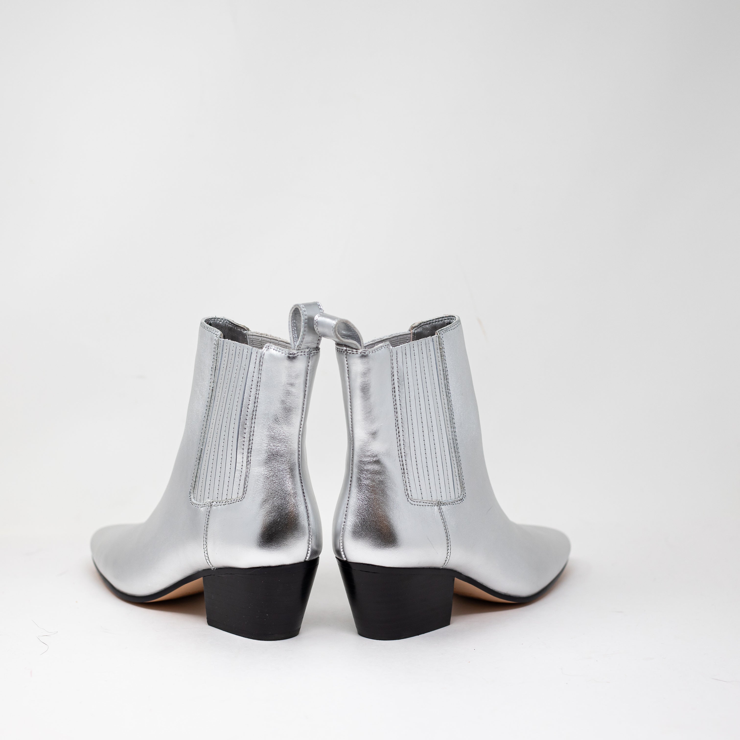 J. Crew Women's Piper Genuine Leather Ankle Block Heel Silver Metallic Booties