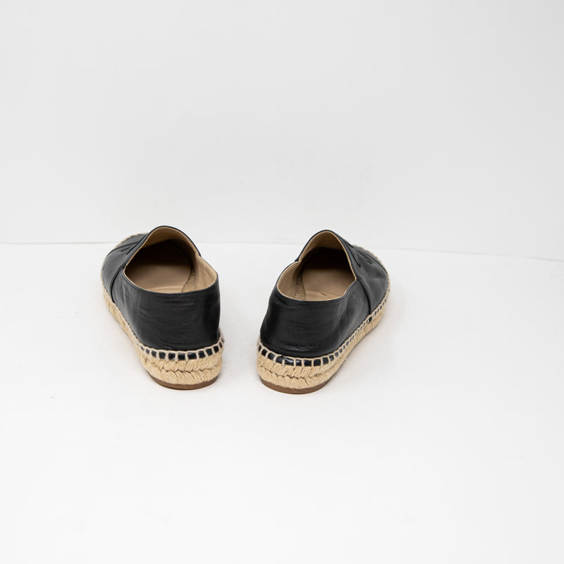 Chanel Genuine Lambskin Leather Logo Embroidered Slip On Espadrilles Flats Shoes