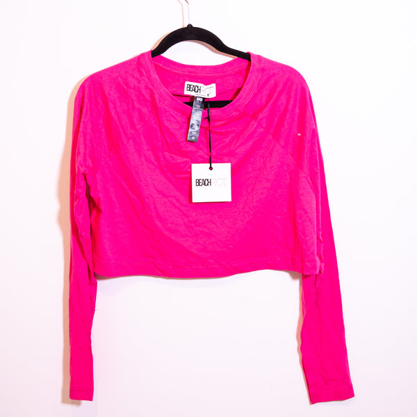 NEW Beach Riot June Long Sleeve Pullover Cropped Tee Shirt Bright Fuchsia Pink