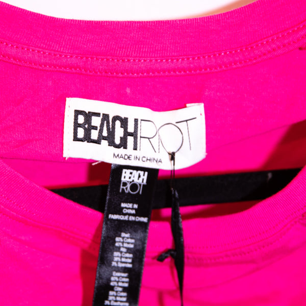 NEW Beach Riot June Long Sleeve Pullover Cropped Tee Shirt Bright Fuchsia Pink