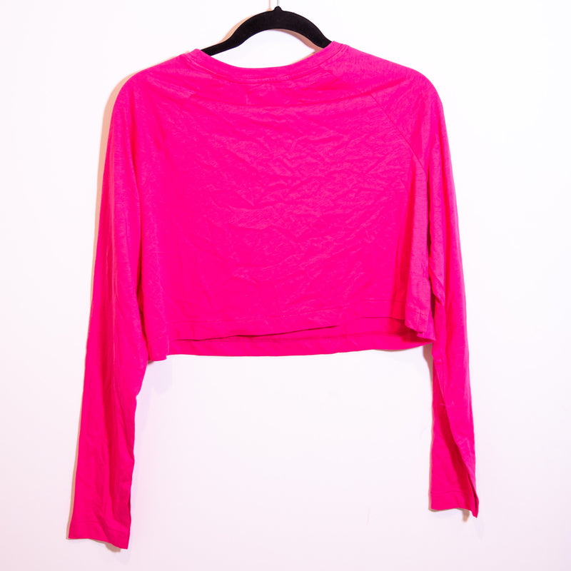 NEW Beach Riot June Long Sleeve Pullover Cropped Tee Shirt Bright Fuchsia Pink