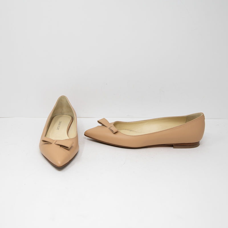 Sarah Flint Natalie Genuine Leather Pointed Toe Bow Slip On Ballet Flats Sand