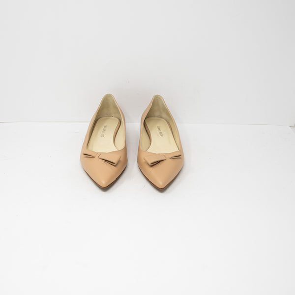 Sarah Flint Natalie Genuine Leather Pointed Toe Bow Slip On Ballet Flats Sand