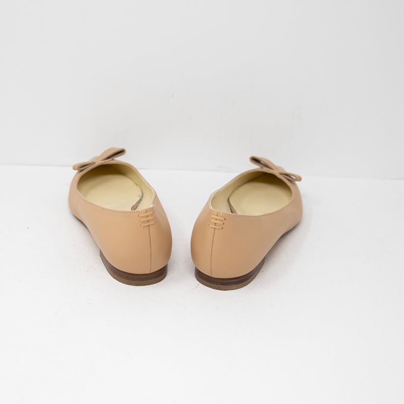 Sarah Flint Natalie Genuine Leather Pointed Toe Bow Slip On Ballet Flats Sand