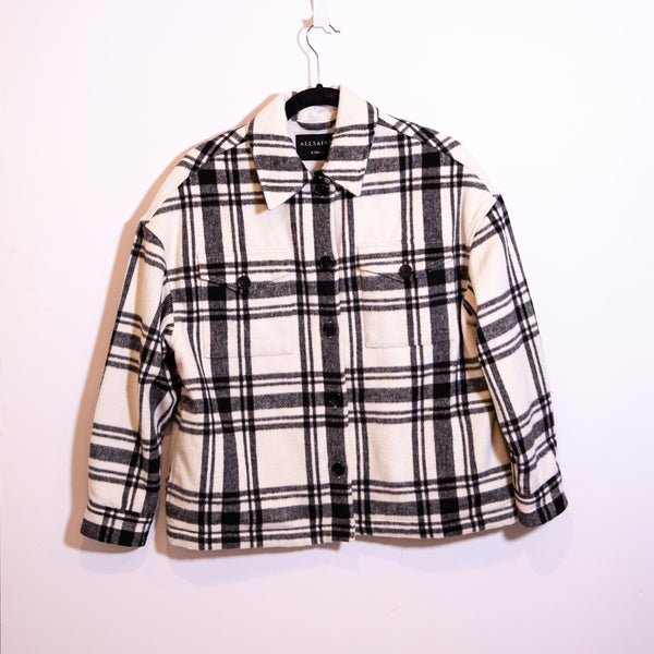 AllSaints Luella Plaid Checkered Collared Button Front Fleece Lined Jacket XS