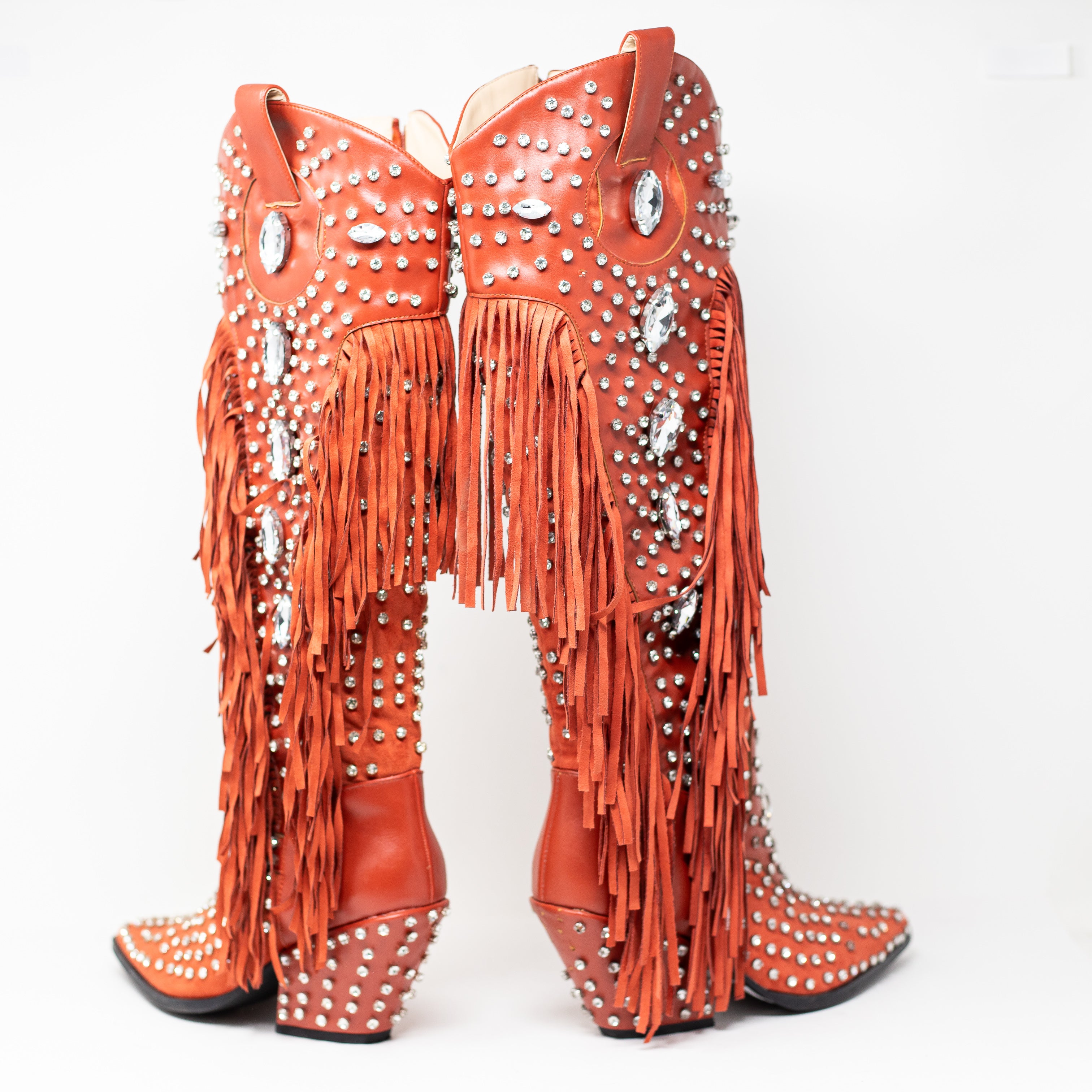 Azalea Wang Tado Crystal Rhinestone Embellished Fringe Western Boots Shoes 6