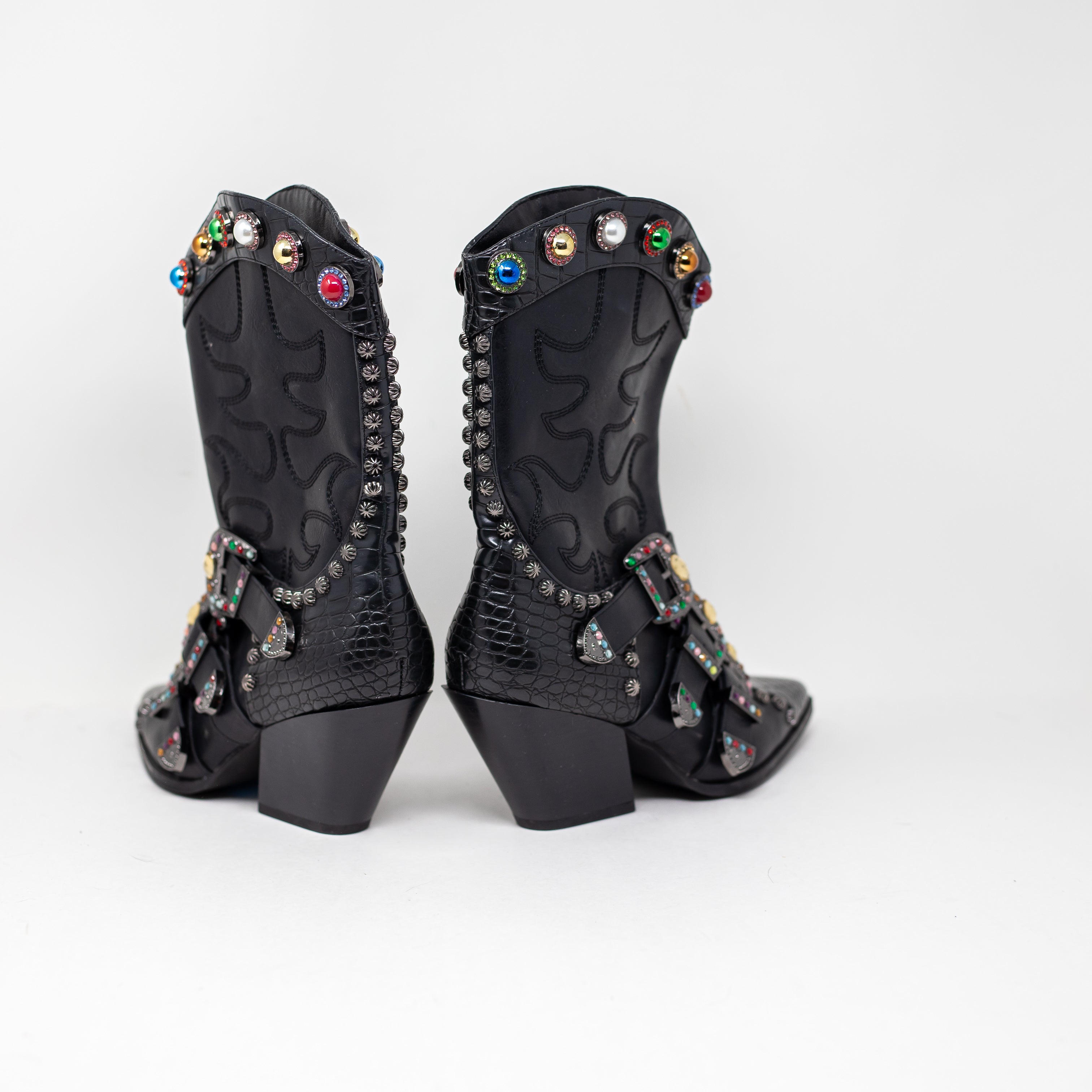 NEW Azalea Wang Willowe Western Crystal Rhinestone Jewel Booties Shoes Black 7