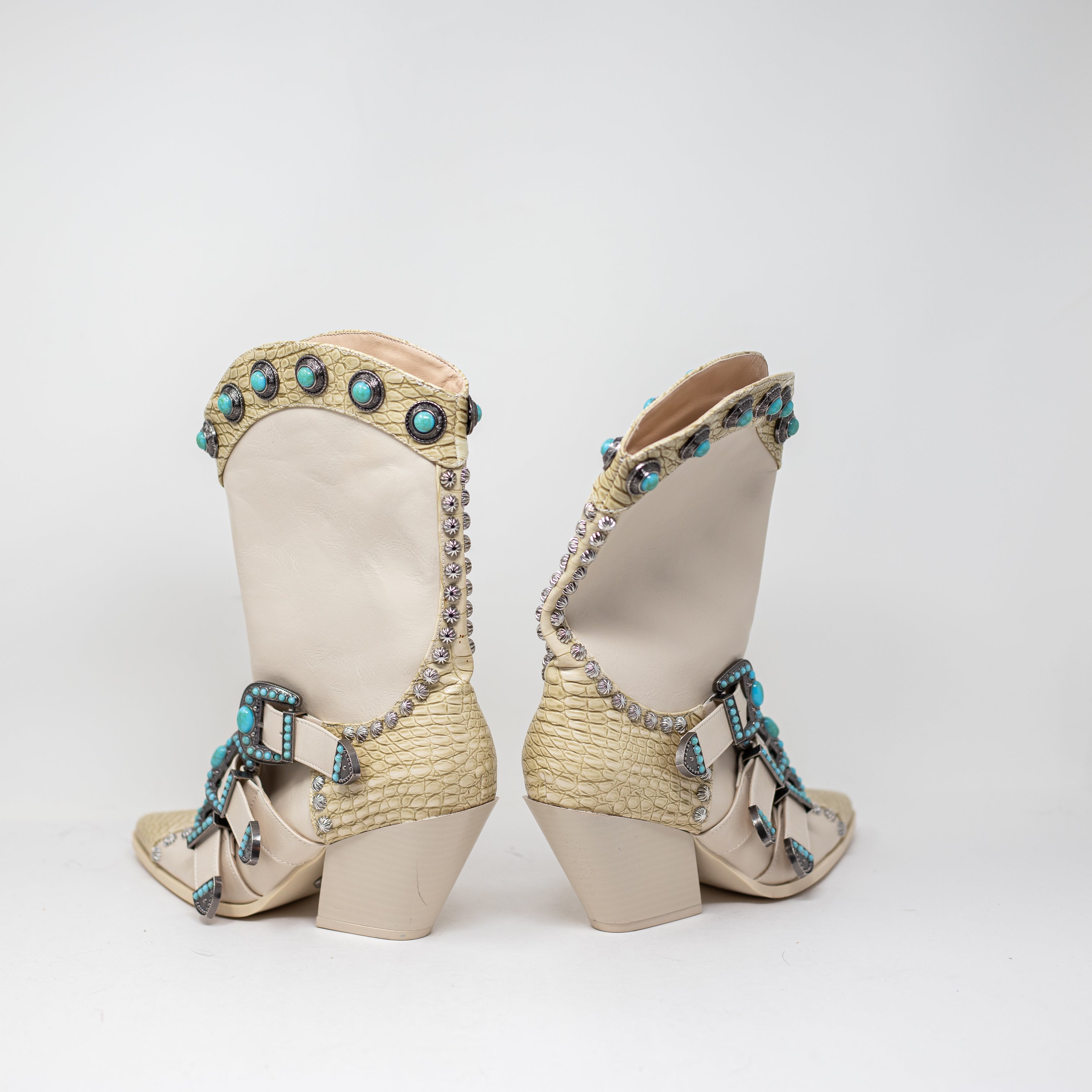NEW Azalea Wang Balmoral Faux Leather Turquoise Western Heel Booties Shoes 7