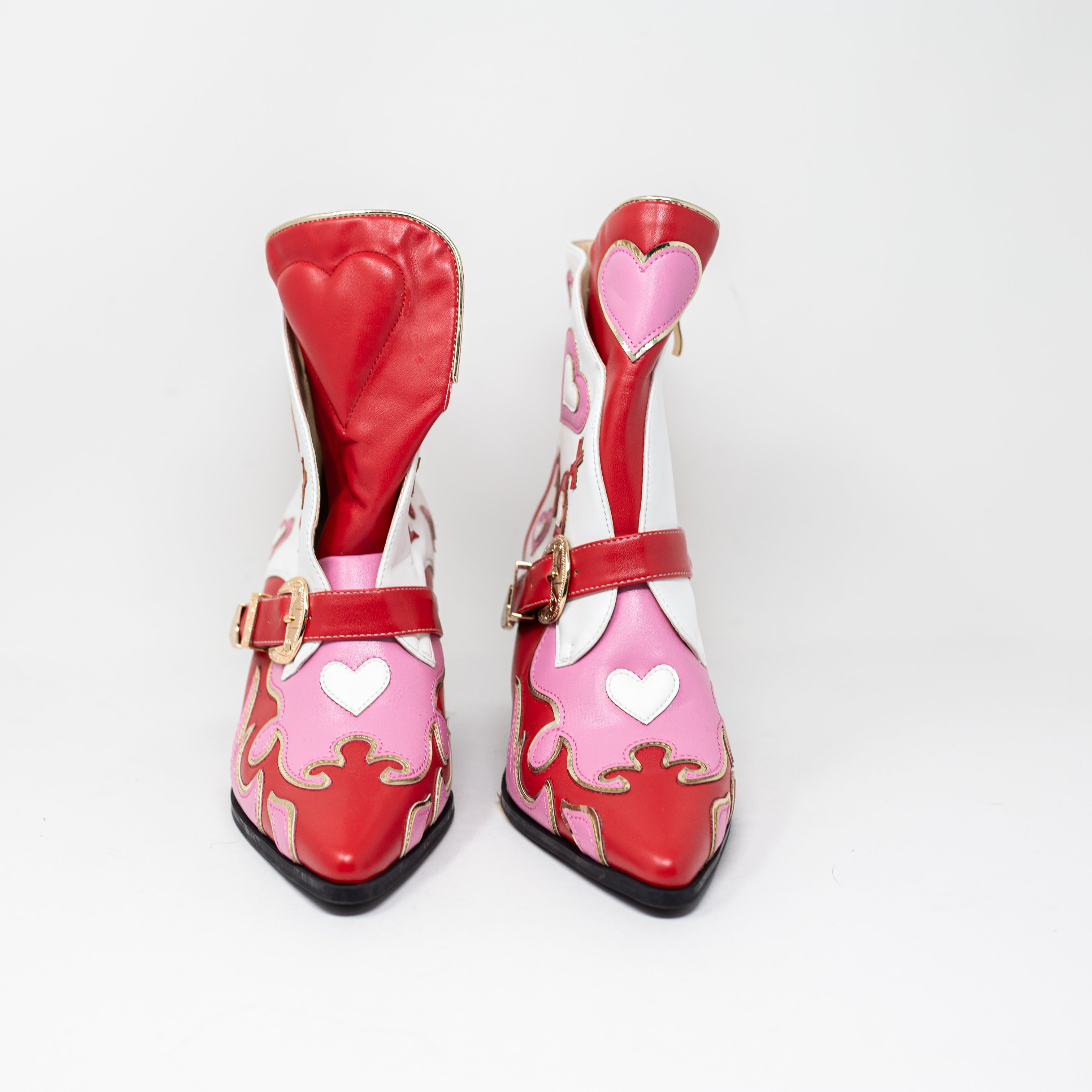 NEW Azalea Wang Besos X And O Faux Leather Studded Ankle Booties Shoes Red Pink