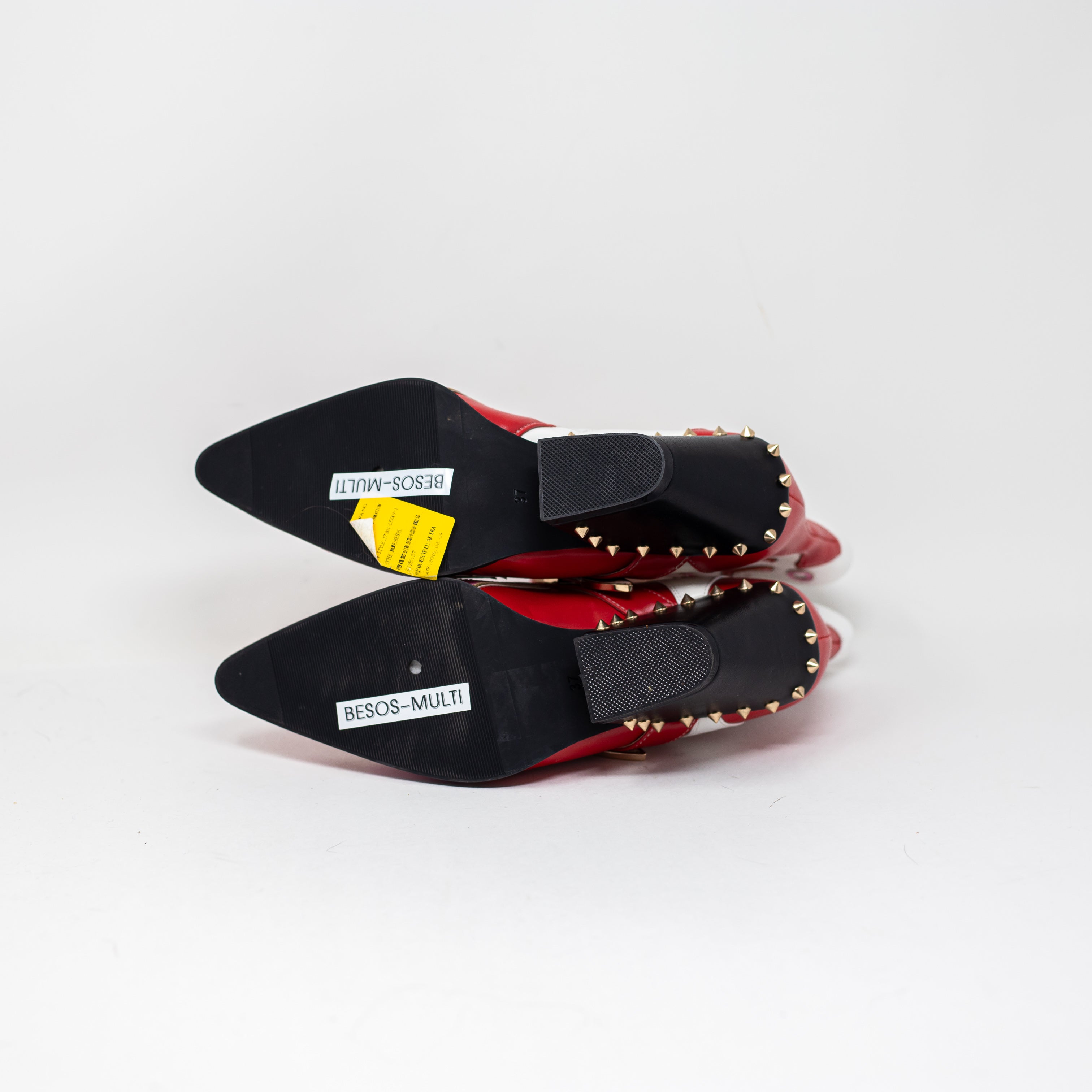 NEW Azalea Wang Besos X And O Faux Leather Studded Ankle Booties Shoes Red Pink