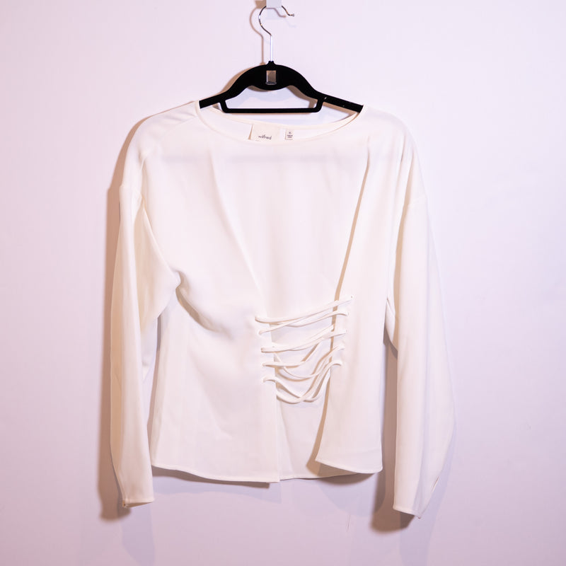 Wilfred Aritzia Lace Up Front Detail Crepe Long Sleeve Solid White Blouse Shirt