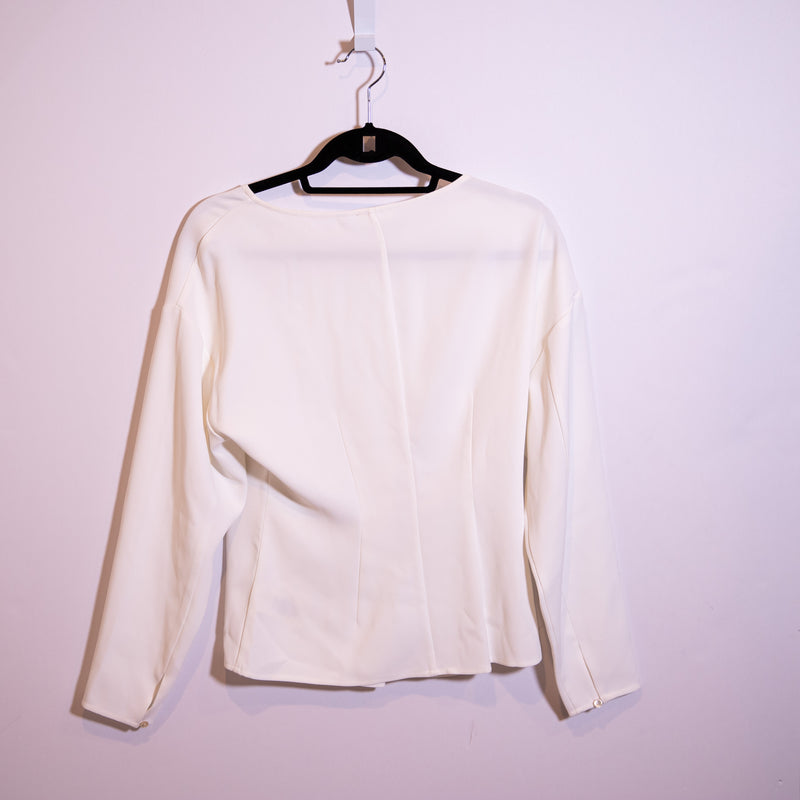 Wilfred Aritzia Lace Up Front Detail Crepe Long Sleeve Solid White Blouse Shirt