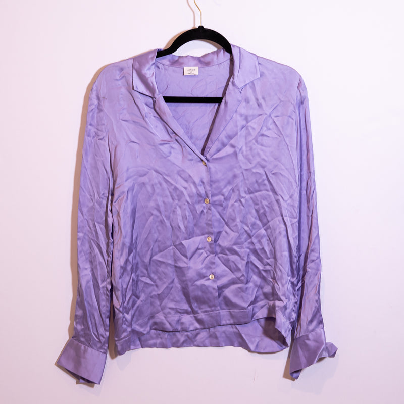 Wilfred Aritzia Peaufiner Satin Collared Long Sleeve Button Blouse Soft Lilac XS