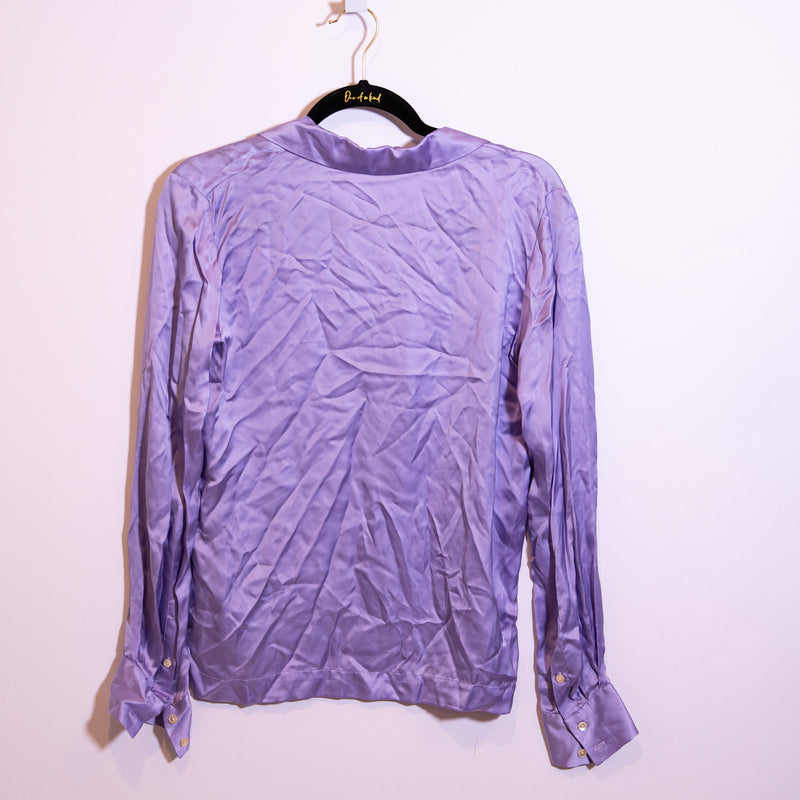 Wilfred Aritzia Peaufiner Satin Collared Long Sleeve Button Blouse Soft Lilac XS