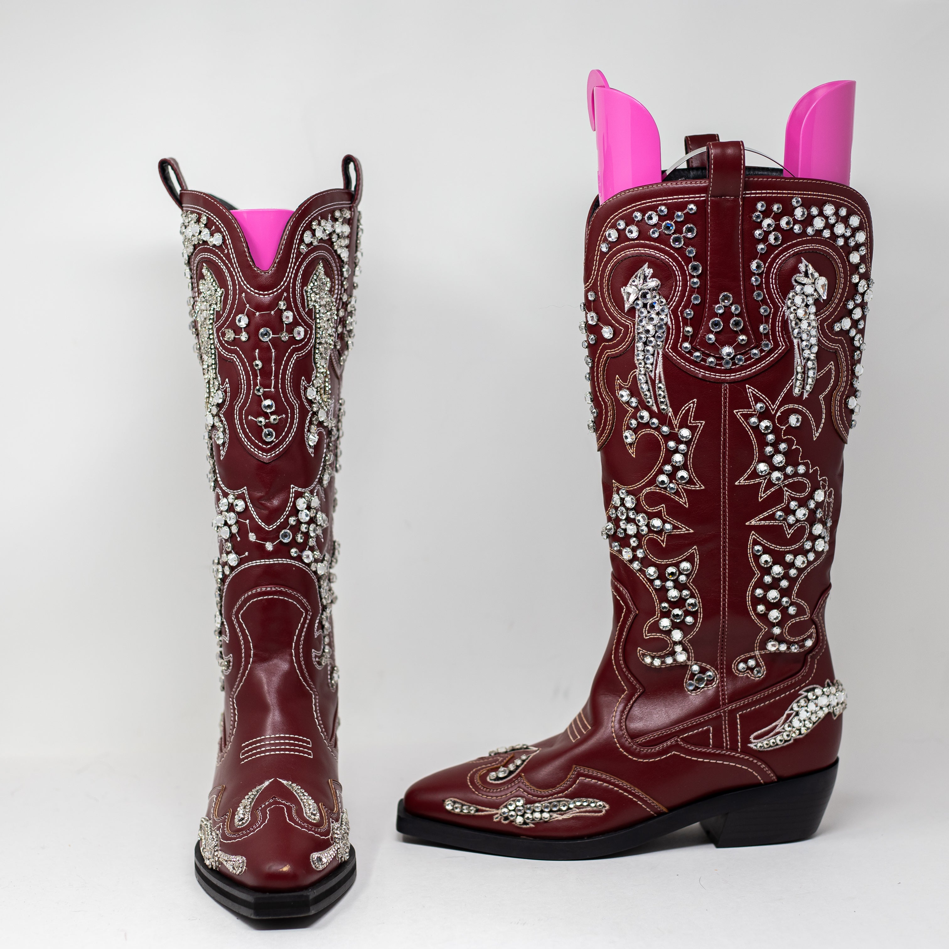 NEW Azalea Wang Maisie Crystal Jewel Rhinestone Western Boots Shoes Red 7
