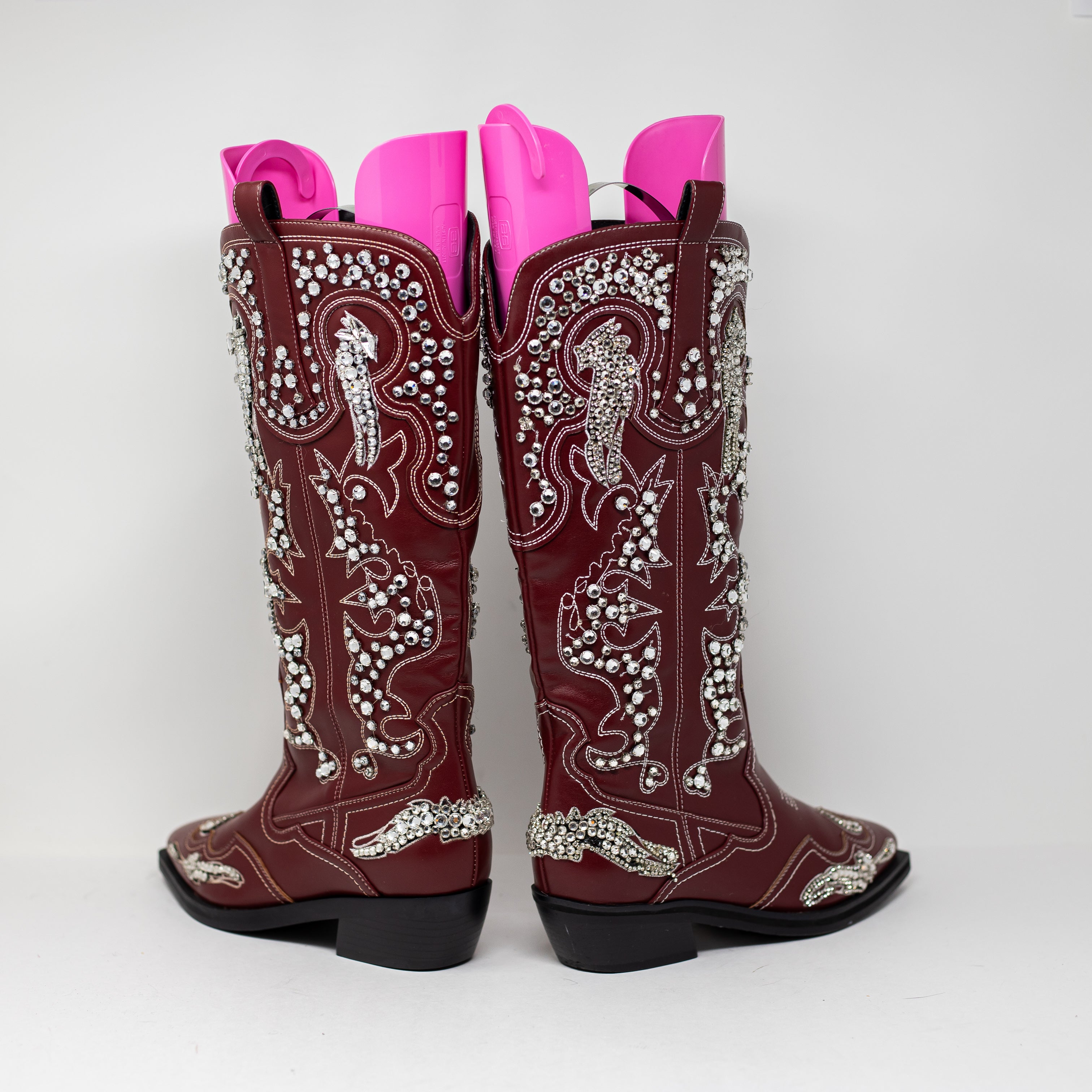 NEW Azalea Wang Maisie Crystal Jewel Rhinestone Western Boots Shoes Red 7