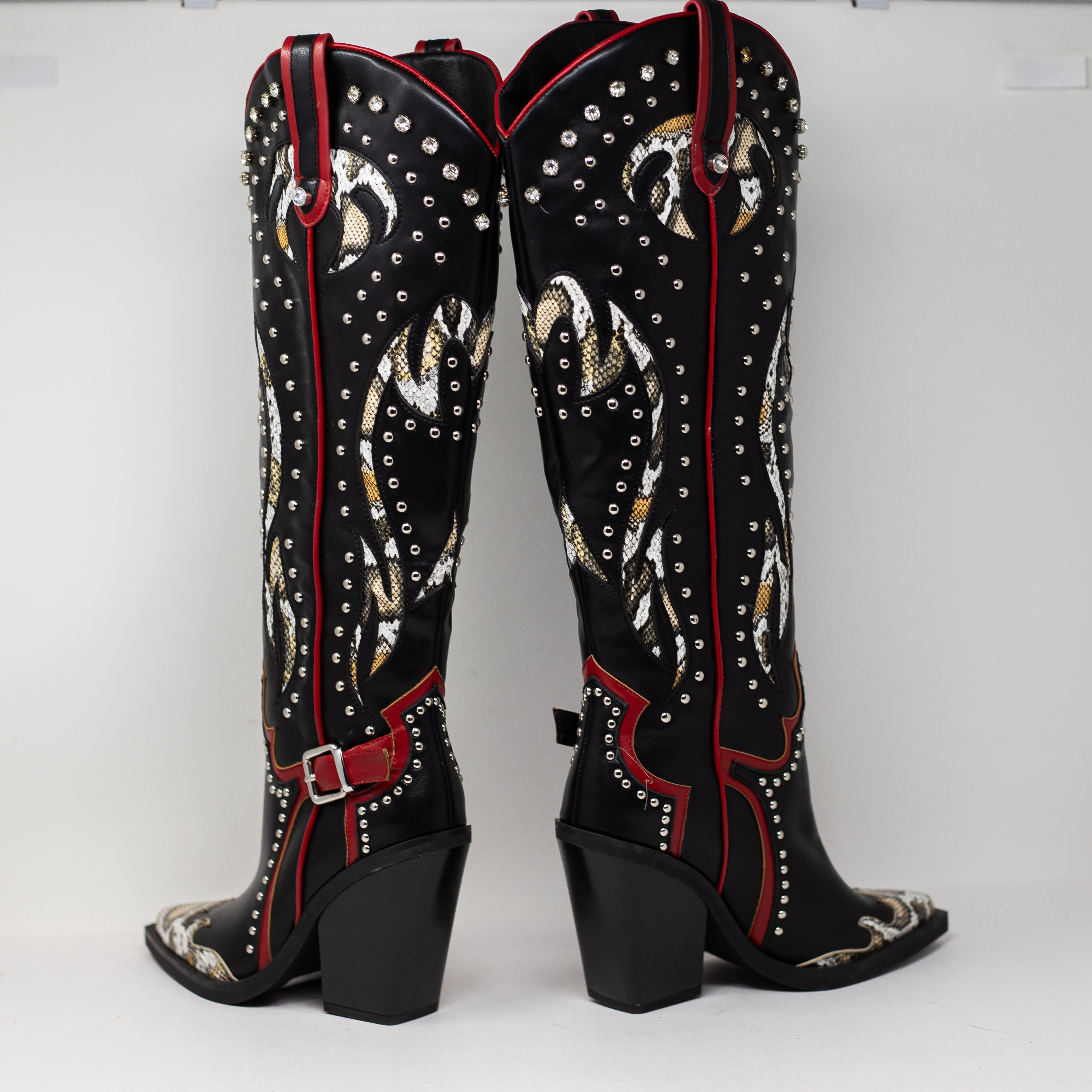 NEW Azalea Wang Hyperion Studded Embellished Tall Heel Western Boots Shoes 7