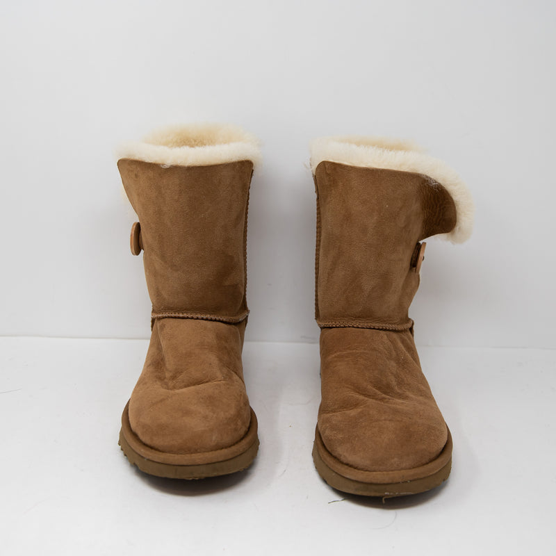 Ugg Australia Women's Bailey Button Suede Shearling Lined Pull On Boots Chestnut