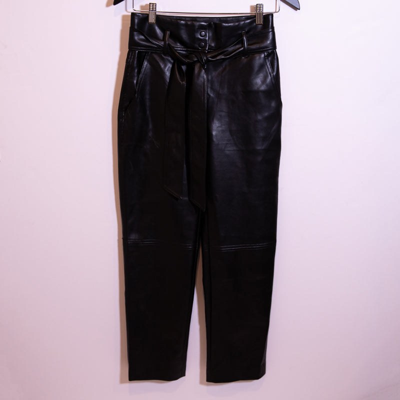 Wilfred Aritzia Faux Vegan Leather High Waisted Belted Trouser Pants Black 2