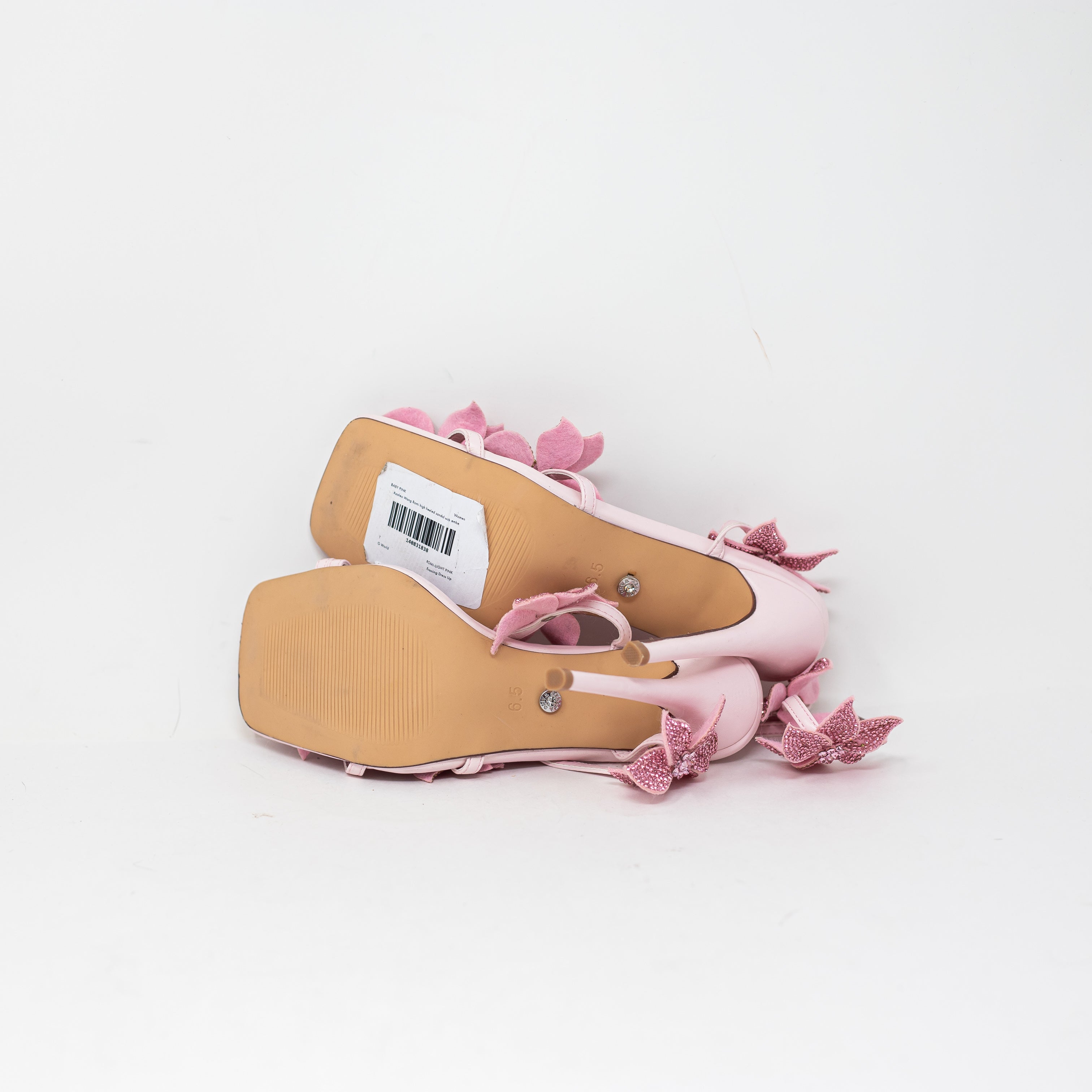Azalea Wang Romi Stiletto Crystal Rhinestone Floral High Heels Sandals Shoe Pink