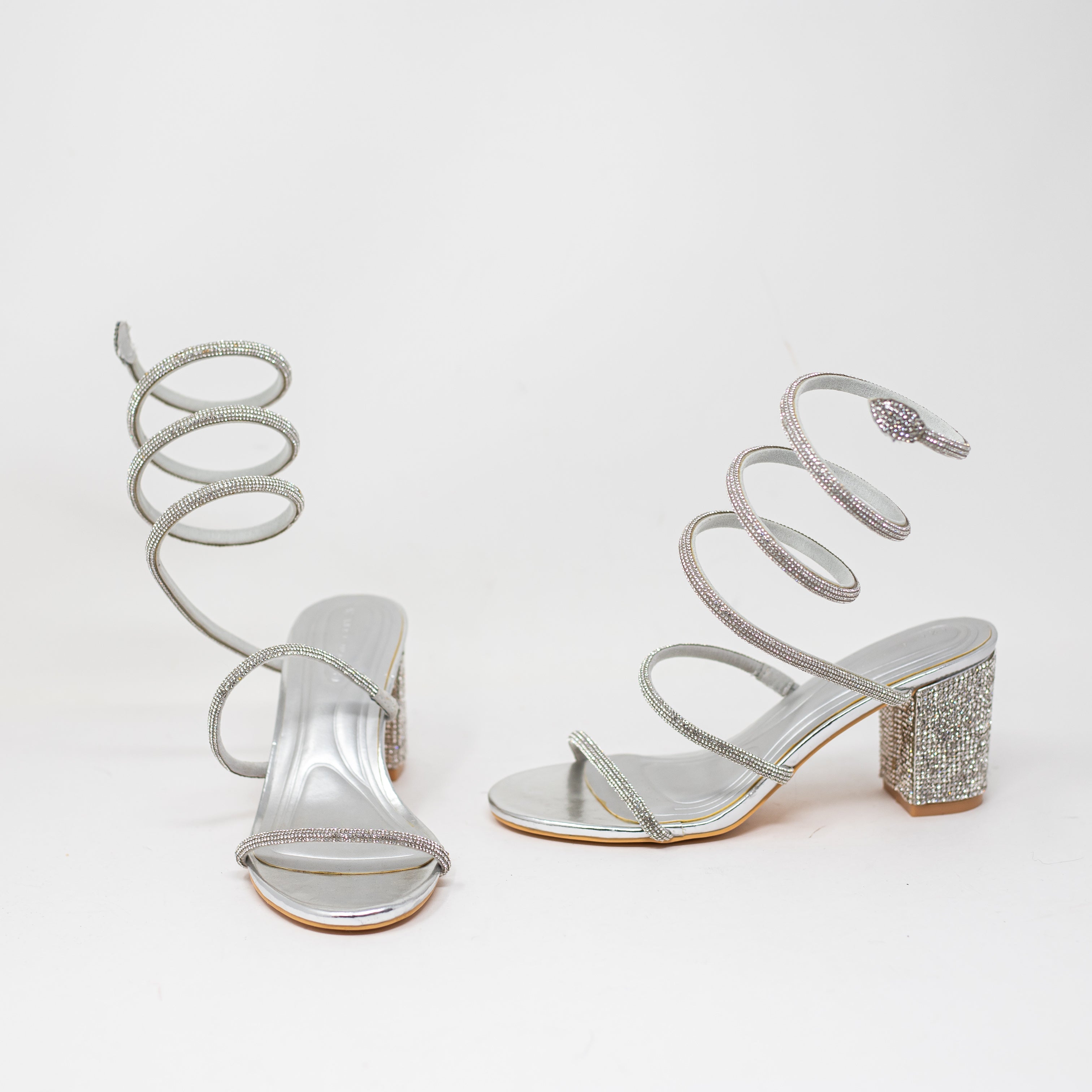 NEW Azalea Wang Soledad Crystal Rhinestone Ankle Wrap Block Heel Sandals Shoes 6