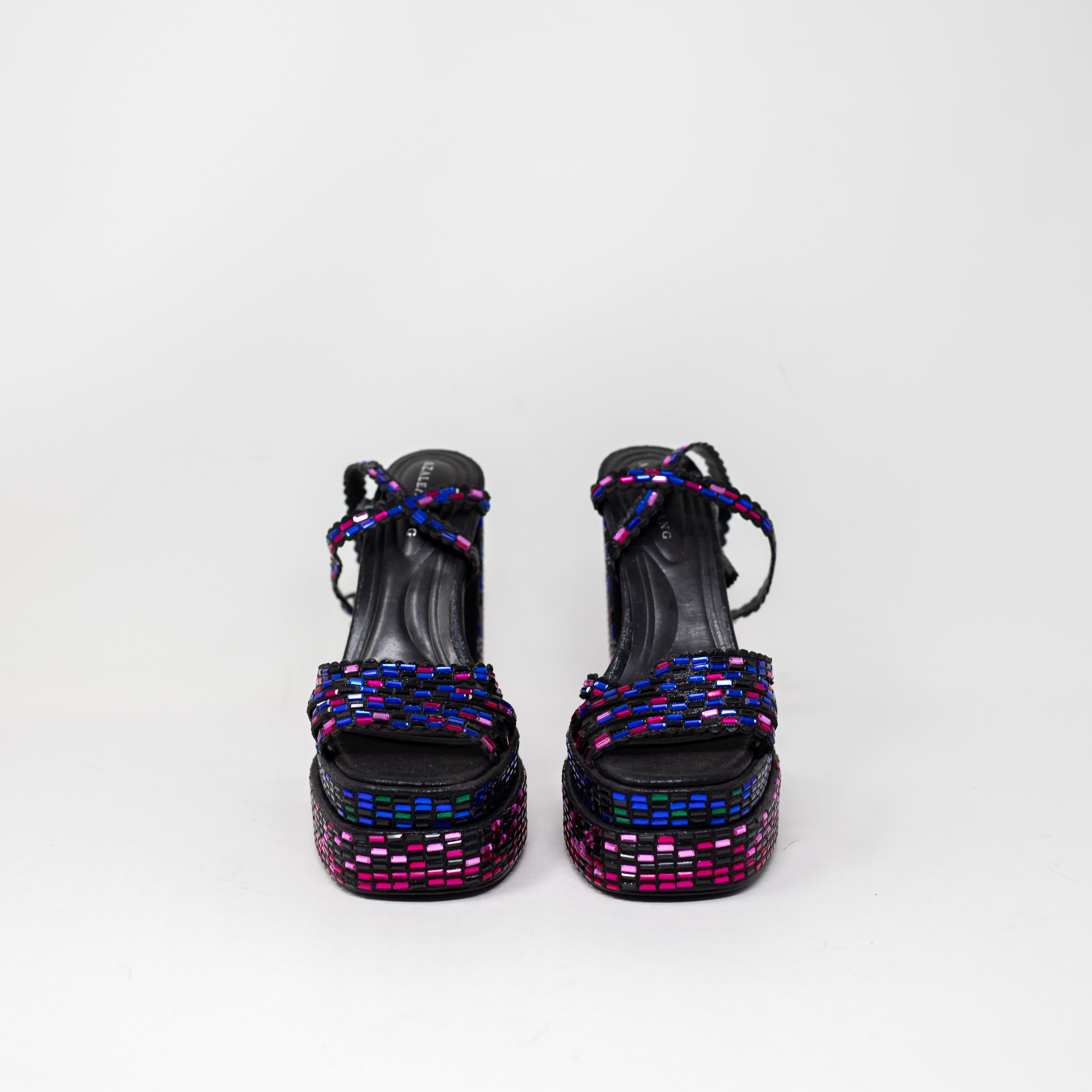 NEW Azalea Wang Birch Rhinestone Embellished Platform Block High Heel Sandals 7