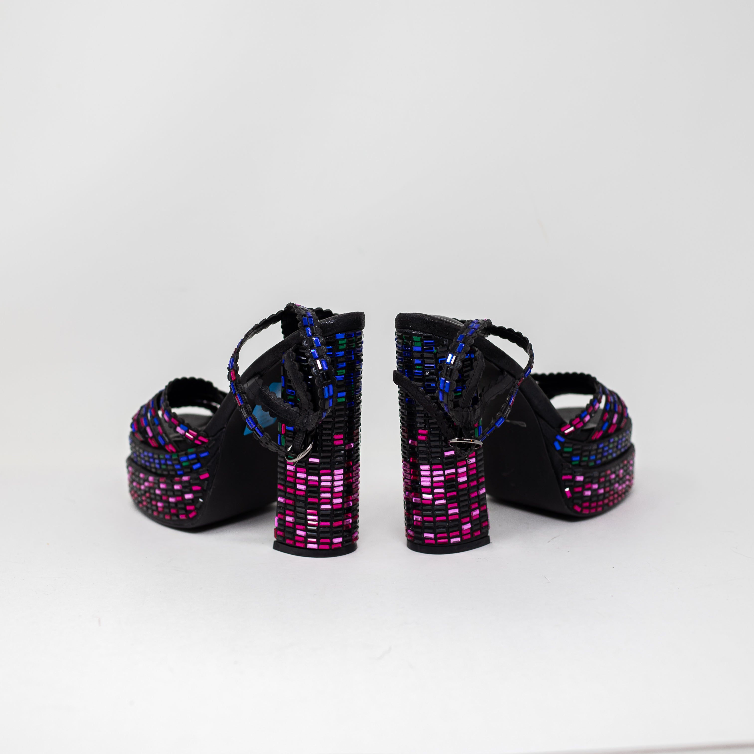 NEW Azalea Wang Birch Rhinestone Embellished Platform Block High Heel Sandals 7