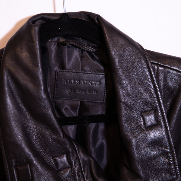 AllSaints Bales Genuine Lamb Leather Full Zip Moto Jacket Coat Solid Black 2